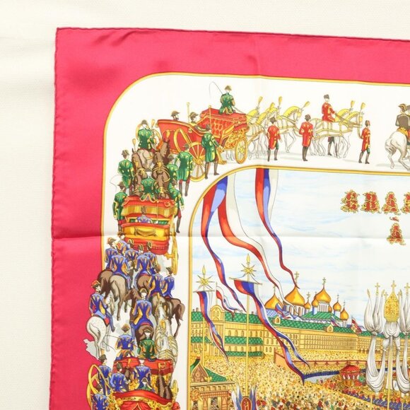 HERMES Carre 90 Scarf ""GRAND CORTEGE A MOSCOU"" Silk Red Auth hk2432 - Picture 5 of 16